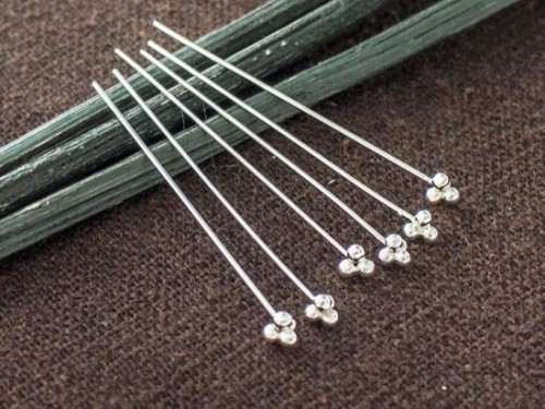20 of 925 Sterling Silver Head Pins 0.5x30 mm. 25 AWG