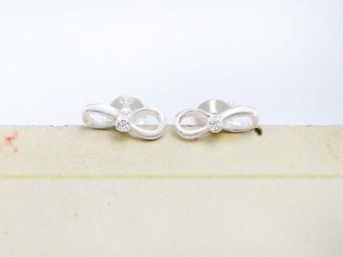 1 pair of 925 Sterling Silver Cubic Zirconia Infinity Stud Earrings 3x9.5 mm. Small Earrings.