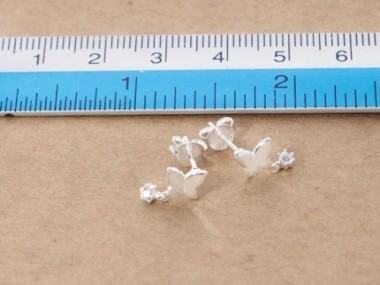 925 Sterling Silver Cubic Zirconia Butterfly Stud Earrings 5x6 mm.