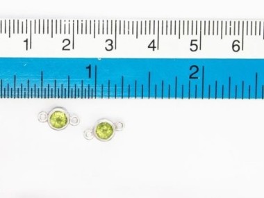 Natural Round Peridot & Sterling Silver Bezeled Connectors, Links 5 mm.