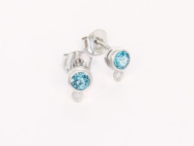 Natural Round Swiss Blue Topaz & Sterling Silver Bezeled Stud Earrings Post Findings 5 mm.