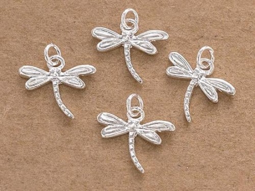 4 of 925 Sterling Silver Small Dragonfly Charms 8x11.5mm.