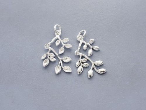 2 of 925 Sterling Silver Leaf Branch Charms 12x20 mm.