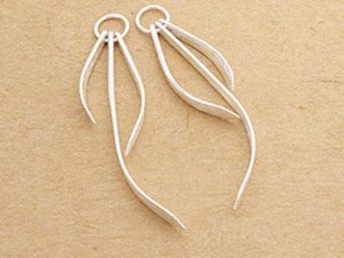 1 Pair of 925 Sterling Silver Three Curved Bar Dangle Pendants 38 mm. Brush finished