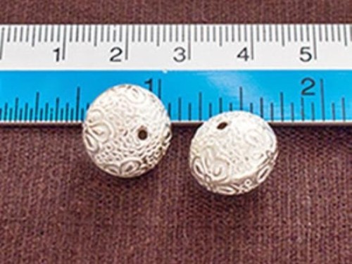 2 of Karen Hill Tribe Silver Printed Ball Beads 12x14 mm.