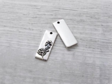 925 Sterling Silver Dandelion, Rectangle Charms 7.5x20 mm.