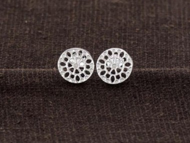 925 Sterling Silver Filigree Disc Stud Earrings 10.5mm.
