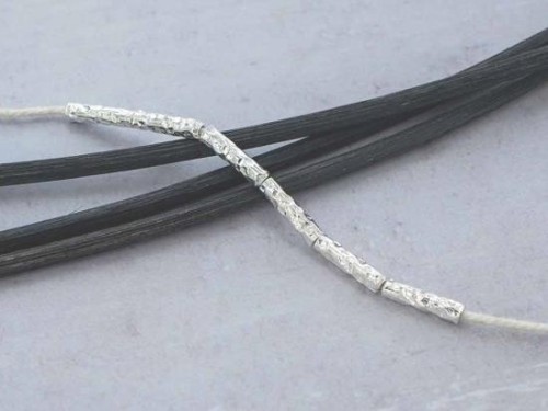 6 of Karen Hill Tribe Silver Hammered Tubular Beads 3x11.5mm.