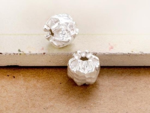 2 of Karen Hill Tribe Silver Hammered Pleat Beads 9x9.5 mm.