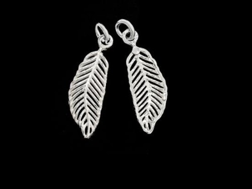2 of 925 Sterling Silver Feather Charms 7x21 mm.