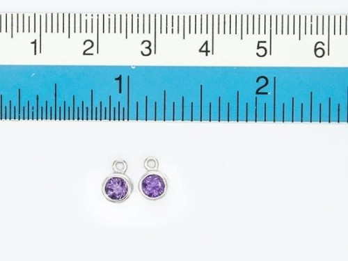 2 of Natural Round Amethyst & Sterling Silver Bezeled Charms 5 mm.
