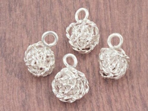 4 of Karen Hill Tribe Silver Twisted Wire Ball Charms 8.5 mm.