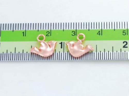 2 of 925 Sterling Silver Rose Gold Vermeil Style Bird Charms 7x11 mm.