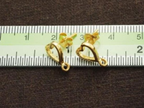 1 Pair of 925 Sterling Silver 24k Gold Vermeil Style Heart Earrings Post Findings. 8.5x9mm