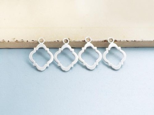 4 of 925 Sterling Silver Moroccan Style Drop Charms 11x15 mm. Polish Finished