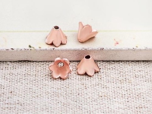 4 of karen hill tribe Silver Rose Gold Vermeil Style Flower Bead Caps 5x7 mm.