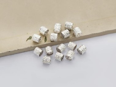 Karen Hill Tribe Silver Hammered Tubular Beads 5.8x5.6mm.