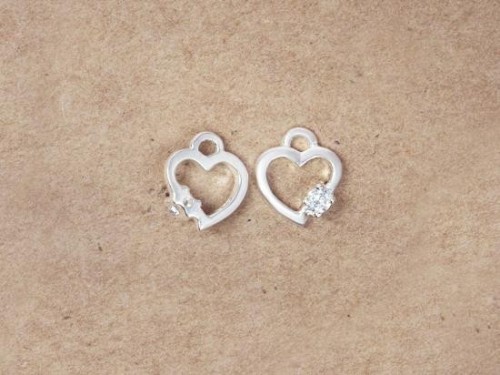 2 of 925 Sterling Silver Cubic Zirconia Heart Charms 7 mm.