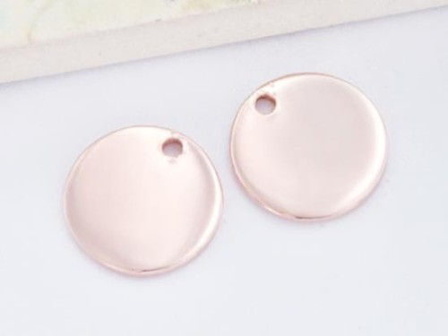 2 of 925 Sterling Silver Rose Gold Vermeil Style Round Disc Tag Charms 10 mm. , Polish Finished