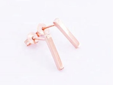 925 Sterling Silver Rose Gold Vermeil Style Rectangle Stick Stud Earrings. 2x12 mm.