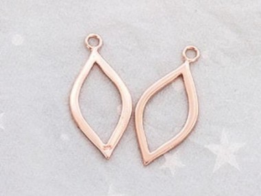 925 Sterling Silver Rose Gold Vermeil Style Marquise Drop Pendants 11x21 mm.