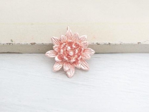 1 of 925 Sterling Silver Rose Gold Vermeil Style Lotus Flower Pendant 16mm.