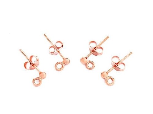 2 Pairs of 925 Sterling Silver Rose Gold Vermeil Style Post Stud Earrings 2.5mm Ball with Opened Loop.