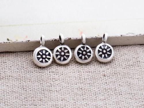 4 of Karen Hill Tribe Silver Sun Imprinted Circle Charms 7.5 mm.