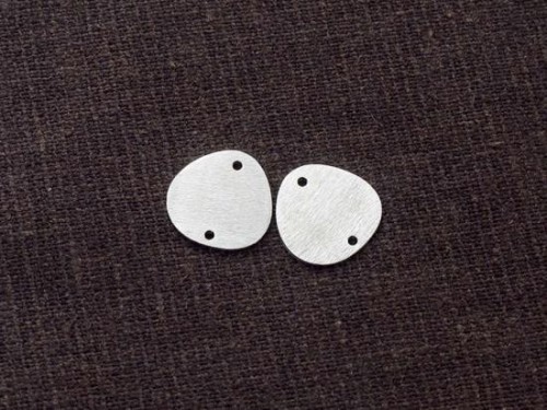2 of 925 Sterling Silver Pebble Disc Links, Connectors 12.5 mm. Brush Finished