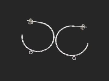 925 Sterling Silver Hammered Hoop Stud Earrings Post Findings 28x1.2mm.