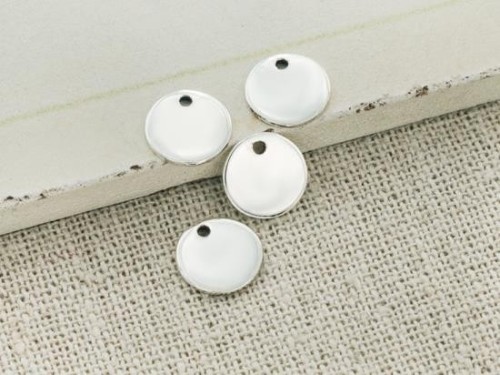 4 of 925 Sterling Silver Round Disc Tag Charms 8mm.