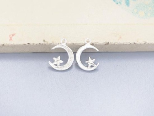 2 of 925 Sterling Silver Crescent Moon and Star Charms 8.5x9 mm. Polished finish